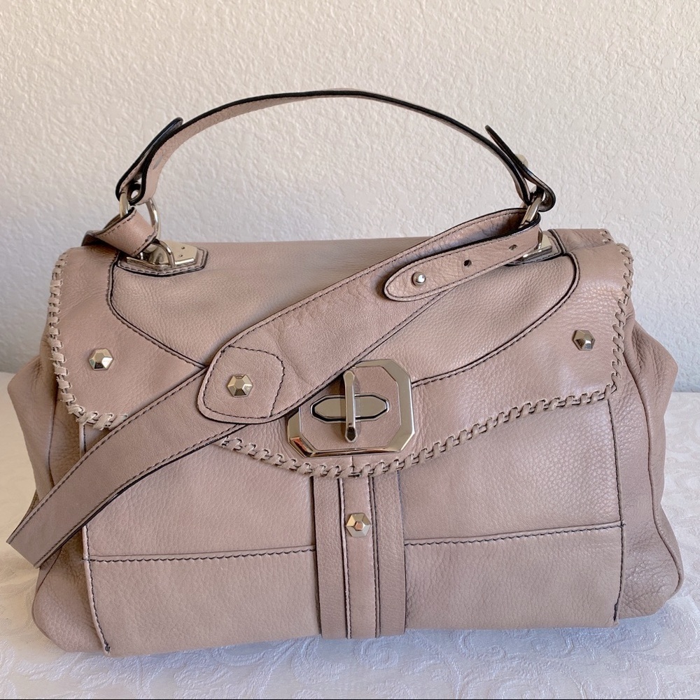 oryany large flap brown leather satchel